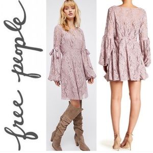 Free People lavender lace balloon sleeve peasant mini dress